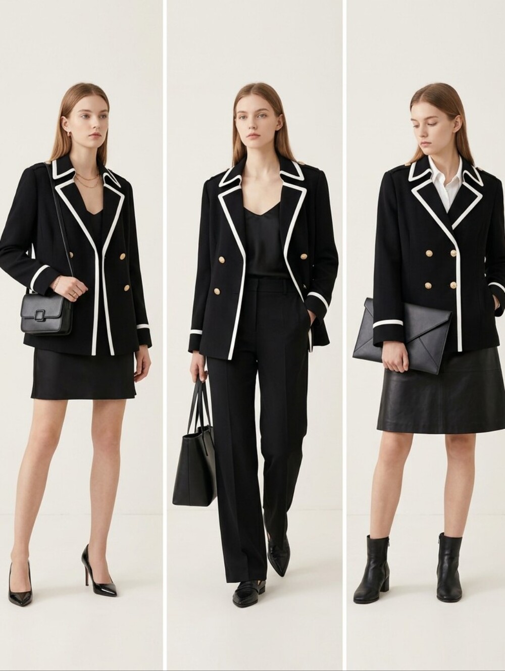 Tahari Women’s Navy Blue Double-Breasted Blazer with White Trim Size 14